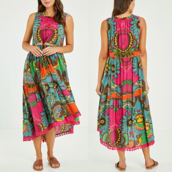 Naudic Dresses & Skirts - Naudic Mabel Midi Dress in Jamaica Size Medium Multicolor Cotton Flowy Vacation